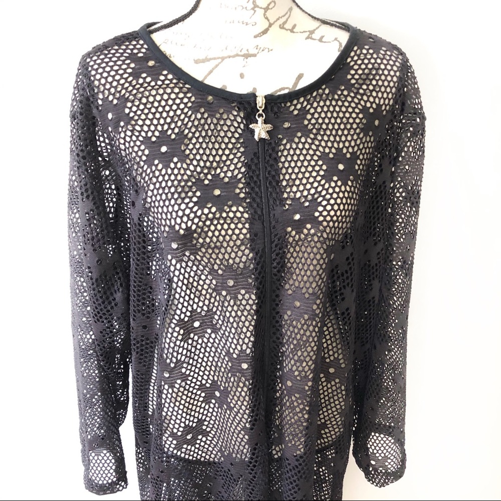 Jordan Taylor Mesh Cover Up Long Sleeve Beachwear Plus Tunic 1X - Picture 2 of 7